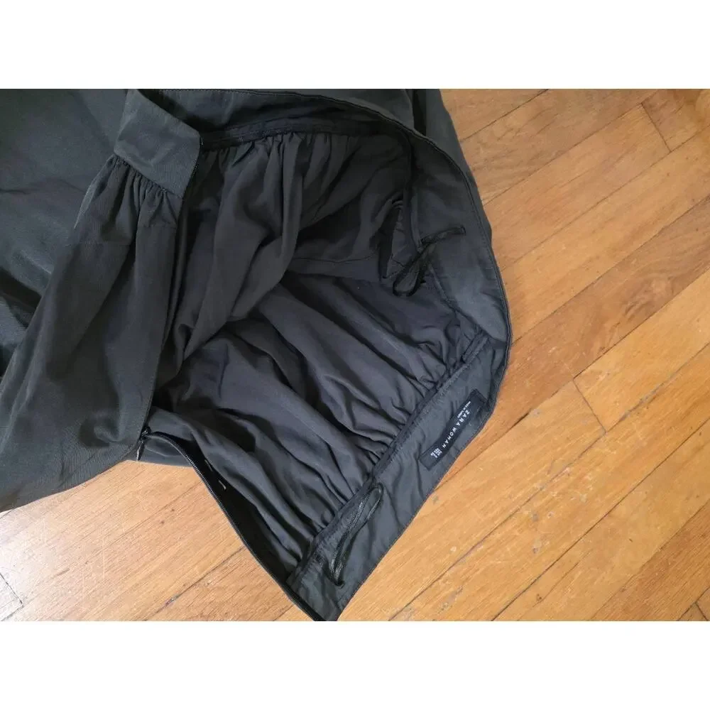 Zara Woman Above Knee Flare Skirt Side Zipper Pleated green Gray Small A001183